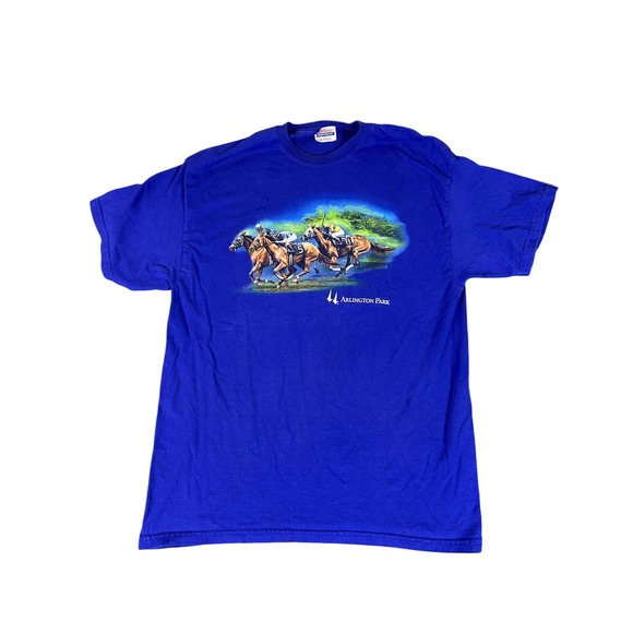 Hanes Other - VTG Arlington Park Horse Racing Polo Graphic Tee Blue Hanes Heavyweight Large